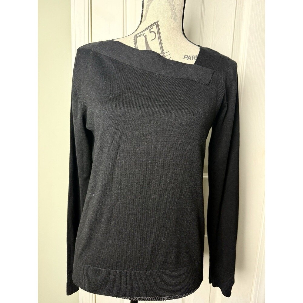 Lety & Me Black Knit Asymmetrical Neck Pullover Sweater Women Size M Long Sleeve - Picture 2 of 7